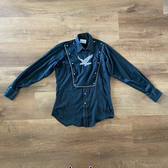 Rockmount Ranch Other - VINTAGE Rockmount Ranch Wear Eagle Pearl Snap Bib Western Shirt Black M-L